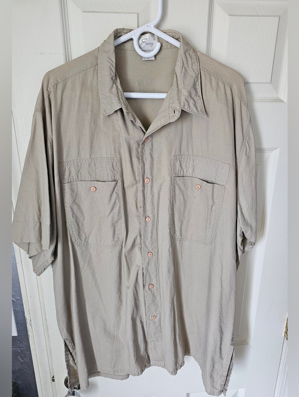 Vintage Envoy Men's Short Sleeve Button Up Shirt - Tan Khaki - Size 2X